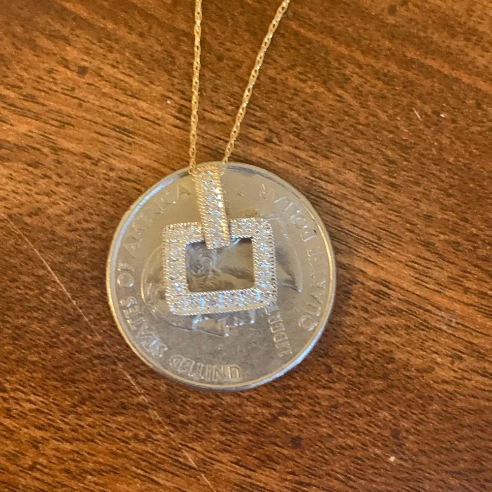 14kt Gold Square Diamond Pendant Necklace - Picture 3 of 7